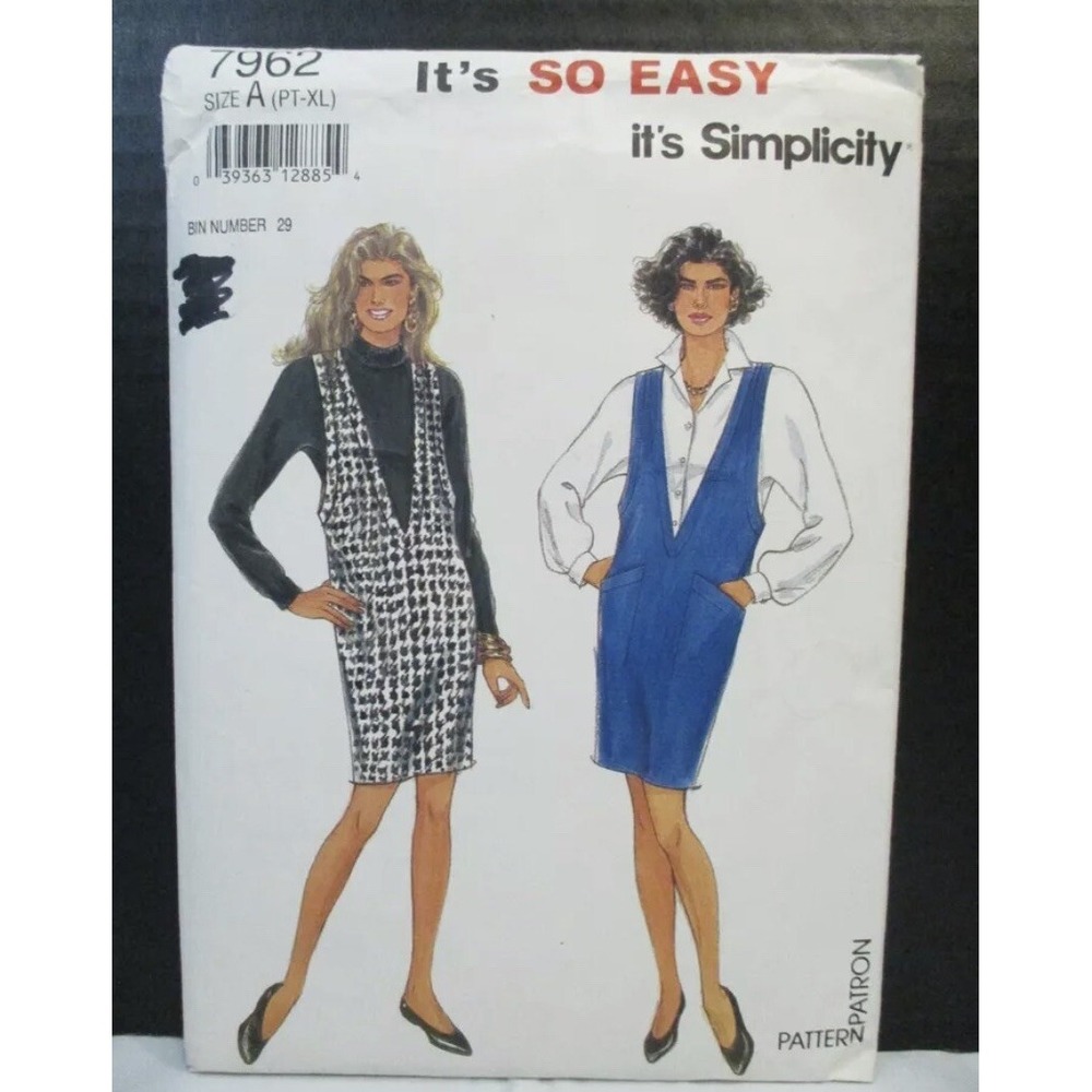 Simplicity Pattern 7962 Miss Size A (PT-XL) Jumper Cut Complete Vintage 1992